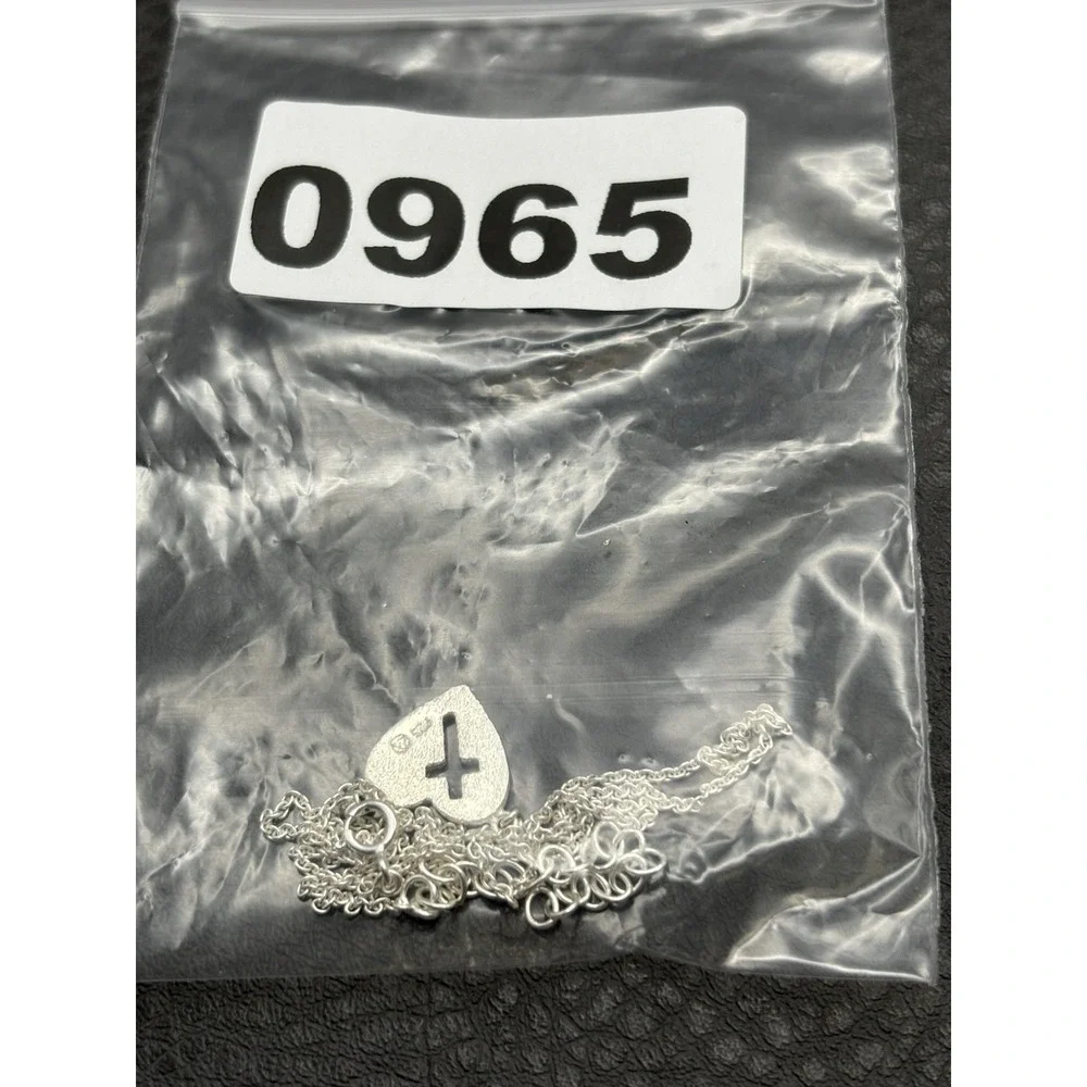 Sterling Silver 925 Heart Cross Pendant Chain Necklace Religious 16